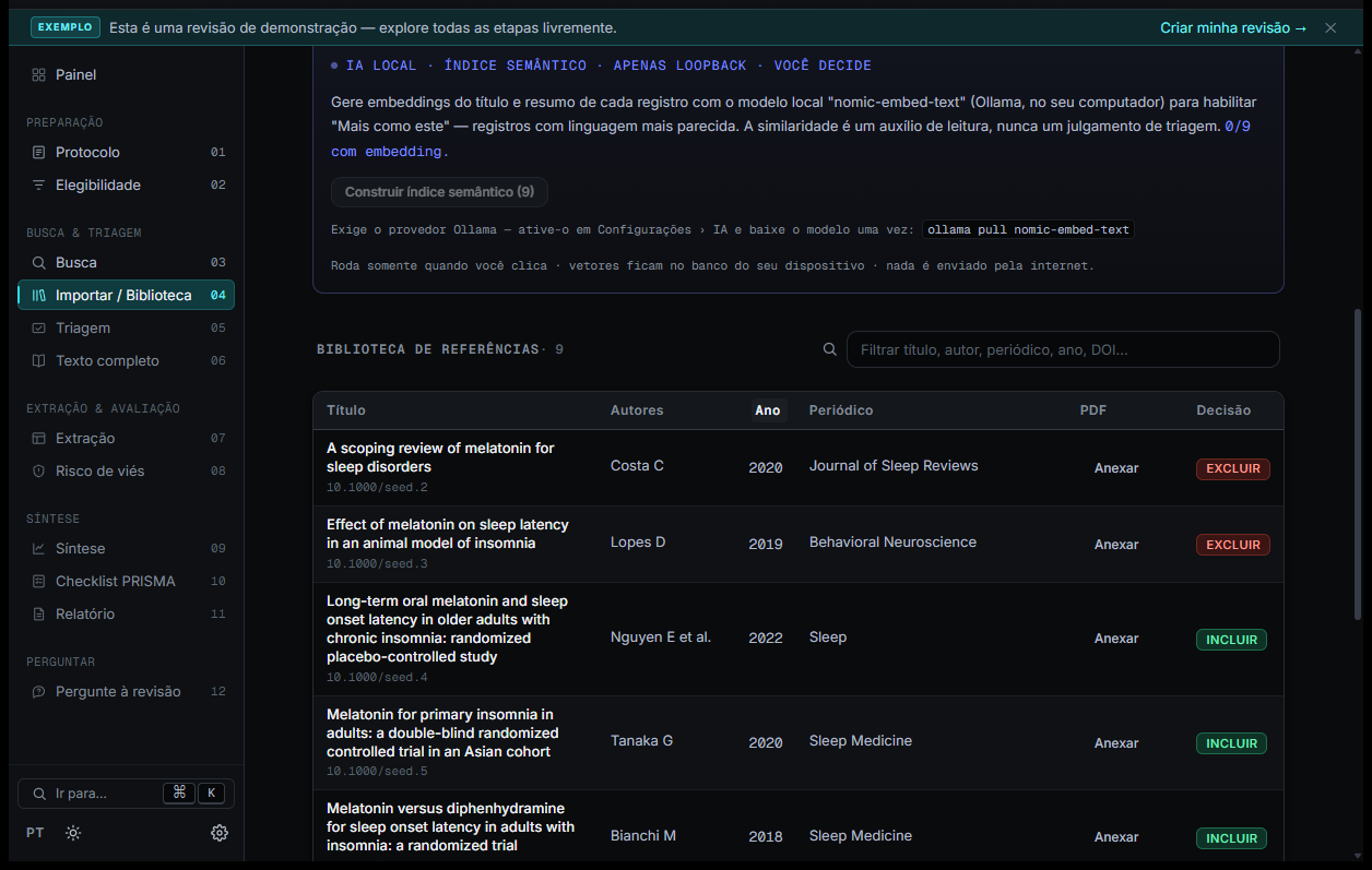 Real screenshot: Compendium's reference library, with reviewer Include/Exclude decisions next to each study